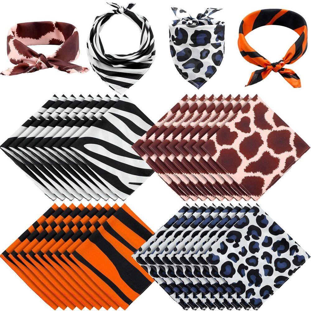 6711 36 Pcs Animal Print Bandana Pattern Scarves 4 Styles 20x20 Inch